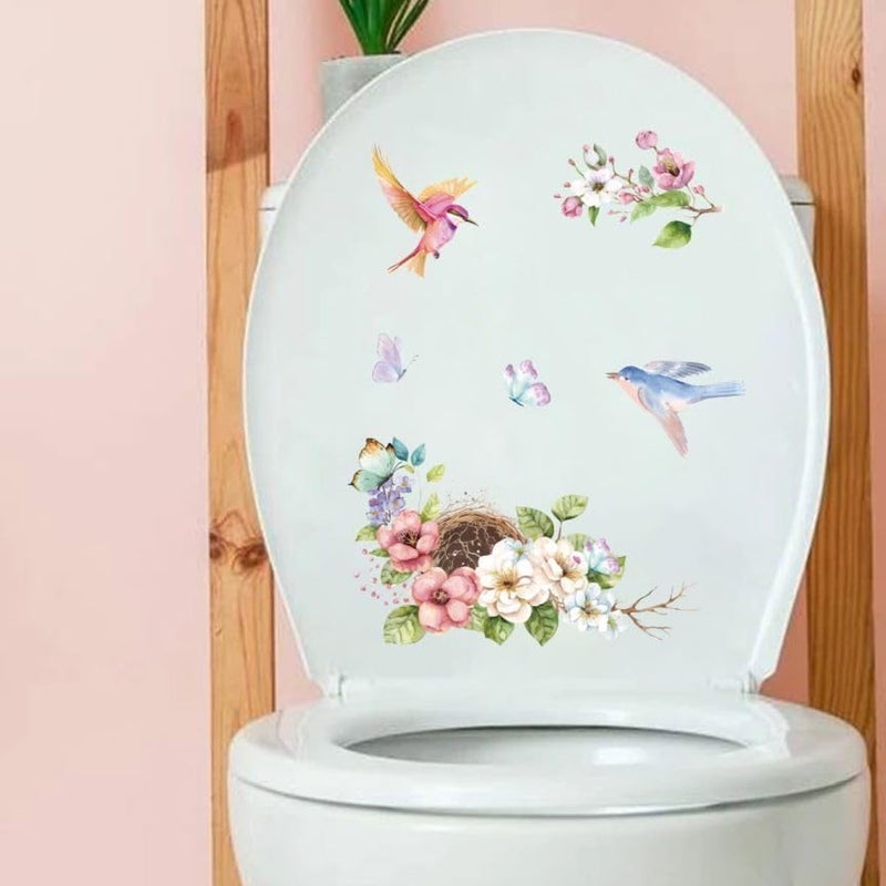 Ethanberg 3 Sheets Flowers Birds Butterflies Toilet Seat Lid Stickers, Removable Waterproof Toilet Cover Sticker Decals, Self-Adhesive Bathroom Wall Stickers, Toilets Seat Decals for WC Restroom Home Decor - Image 4